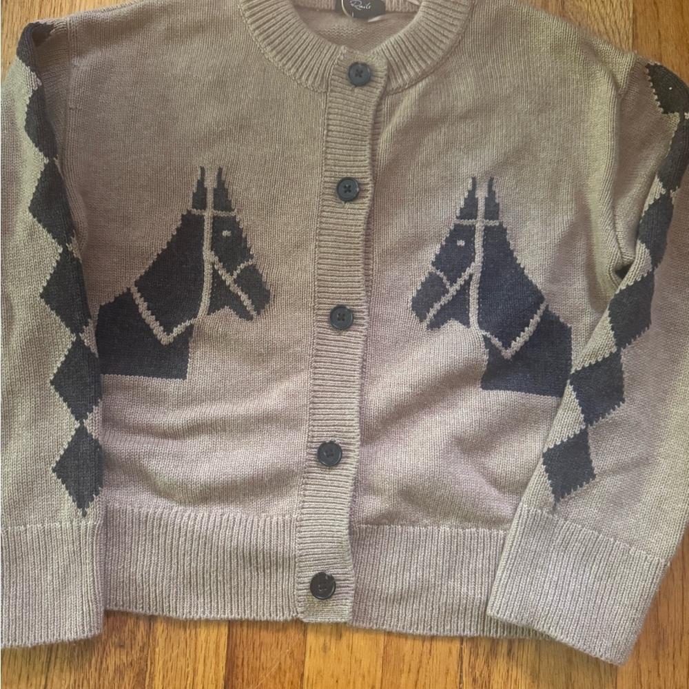 Rails XS Camel and Dark Brown Horse-Pattern Button Cardigan - Picture 4 of 9